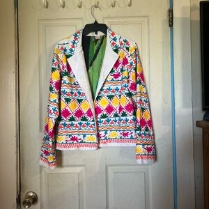 Vibrant Anu By Natural Women's Blazer with Embroidered Geometric Patterns
